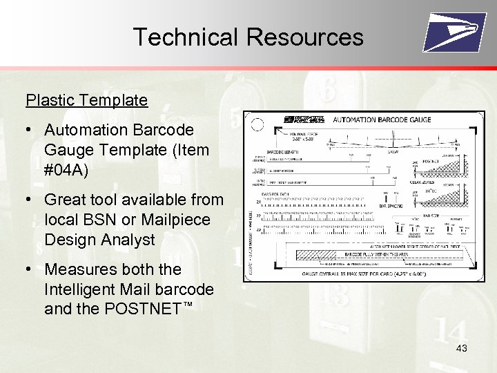 Technical Resources Plastic Template • Automation Barcode Gauge Template (Item #04 A) • Great