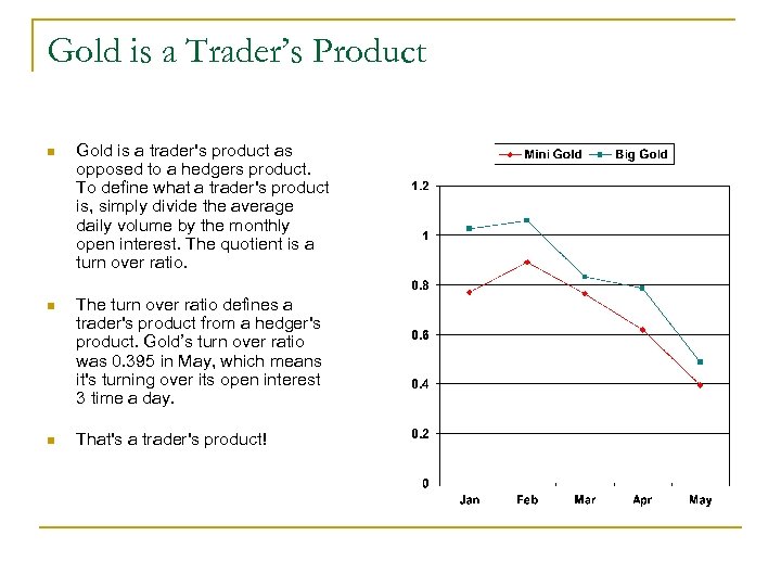Gold is a Trader’s Product n Gold is a trader's product as opposed to