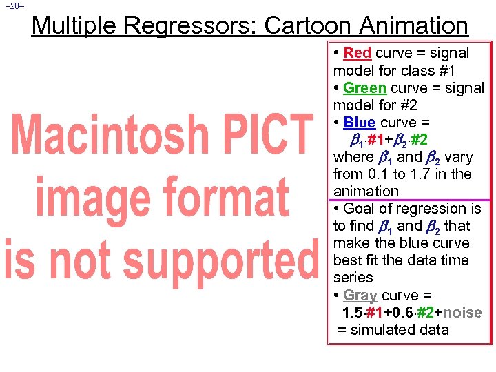– 28– Multiple Regressors: Cartoon Animation • Red curve = signal model for class