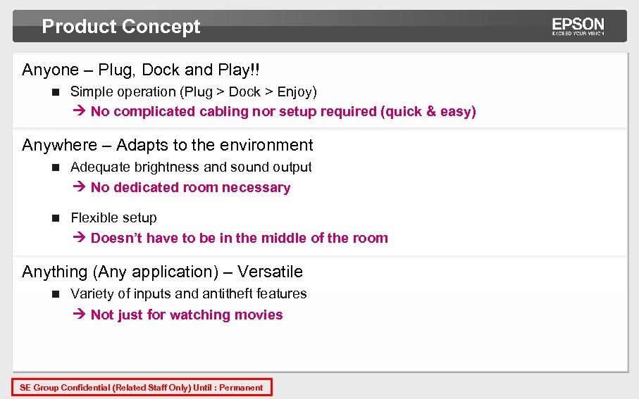 Product Concept Anyone – Plug, Dock and Play!! n Simple operation (Plug > Dock