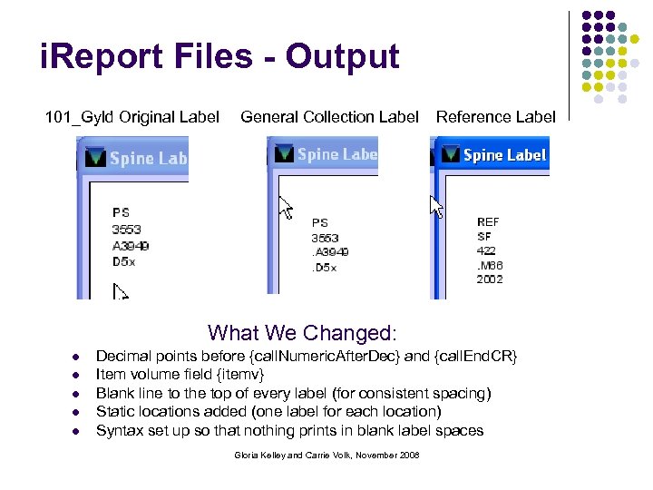 i. Report Files - Output 101_Gyld Original Label General Collection Label Reference Label What