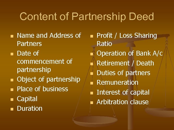 Content of Partnership Deed n n n Name and Address of Partners Date of
