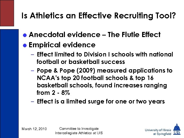 Is Athletics an Effective Recruiting Tool? = Anecdotal evidence – The Flutie Effect =