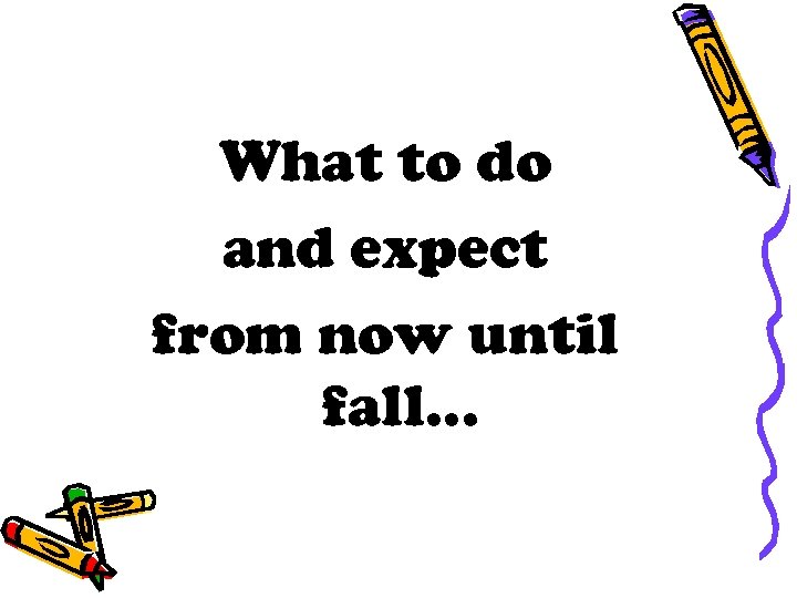 What to do and expect from now until fall… 