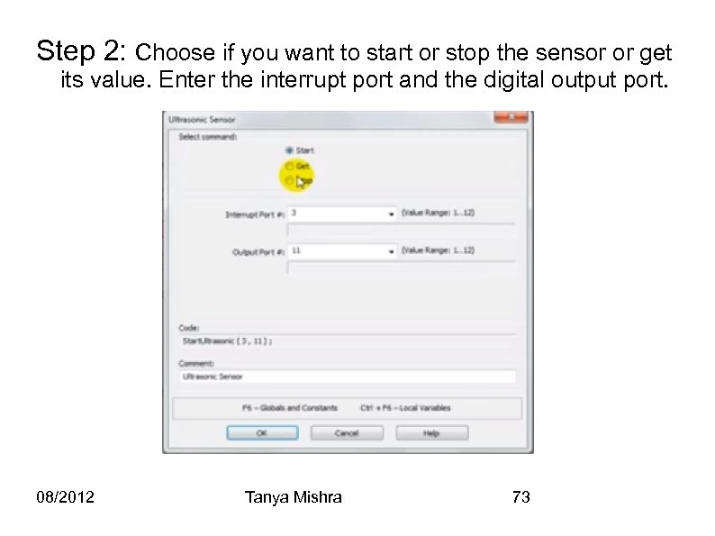 Step 2: Choose if you want to start or stop the sensor or get