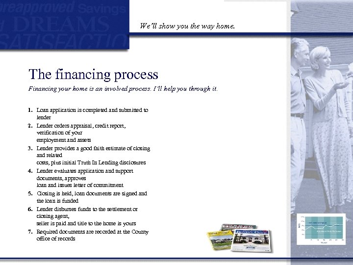 We’ll show you the way home. The financing process Financing your home is an