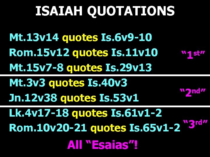 ISAIAH QUOTATIONS Mt. 13 v 14 quotes Is. 6 v 9 -10 Rom. 15