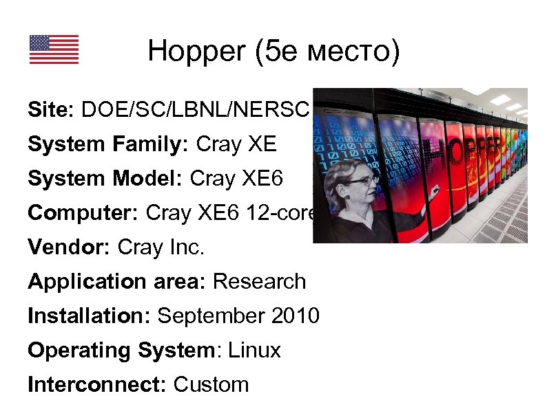 Hopper (5 е место) Site: DOE/SC/LBNL/NERSC System Family: Cray XE System Model: Cray XE