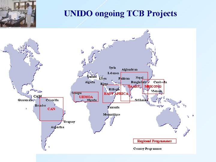 UNIDO ongoing TCB Projects Syria Afghanistan Lebanon Tunisia Algeria Libya Pakistan Egypt Ethiopia Senegal