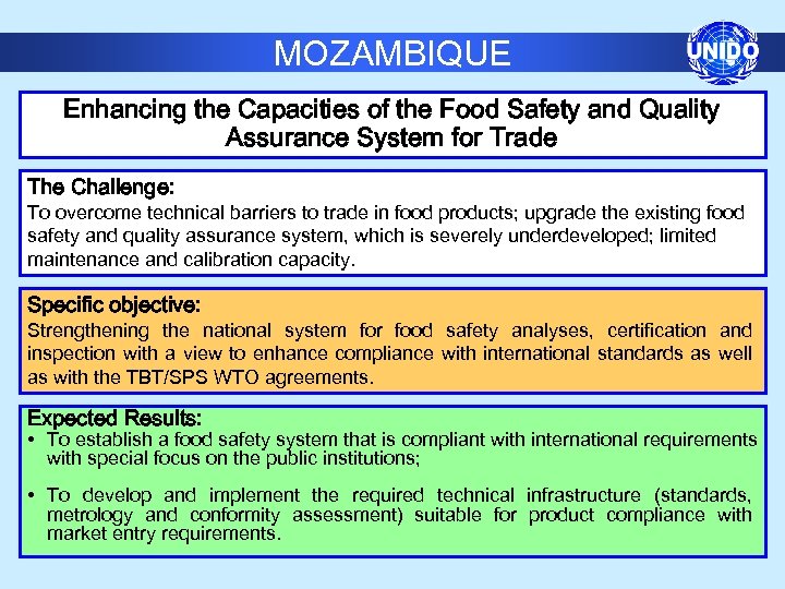 MOZAMBIQUE Enhancing the Capacities of the Food Safety and Quality Assurance System for Trade