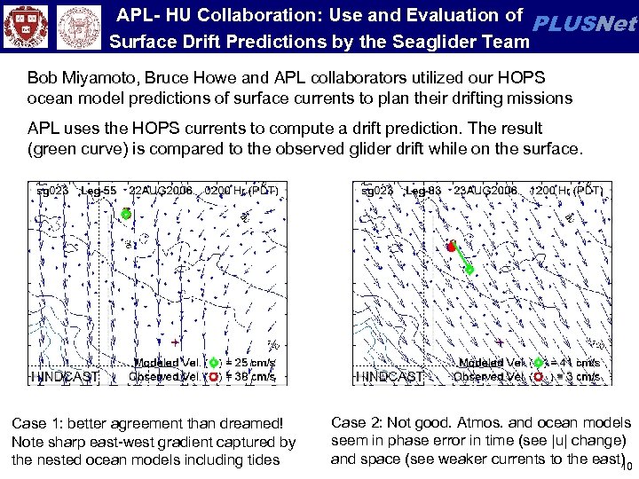 APL- HU Collaboration: Use and Evaluation of PLUSNet Surface Drift Predictions by the Seaglider