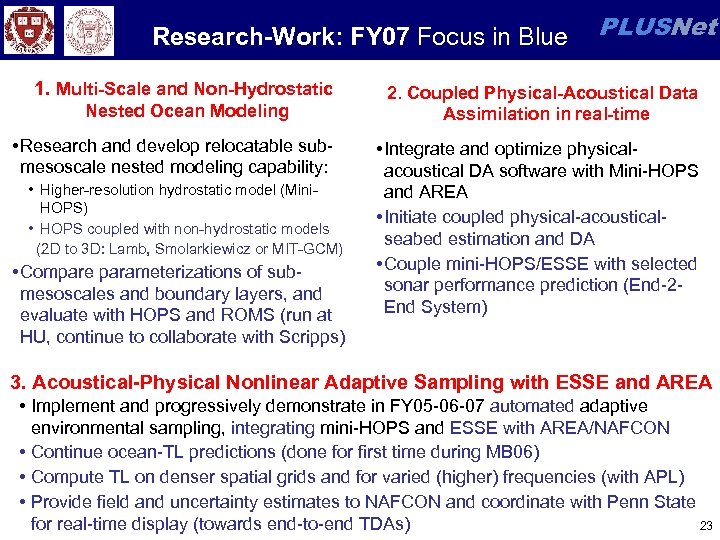 Research-Work: FY 07 Focus in Blue 1. Multi-Scale and Non-Hydrostatic Nested Ocean Modeling •