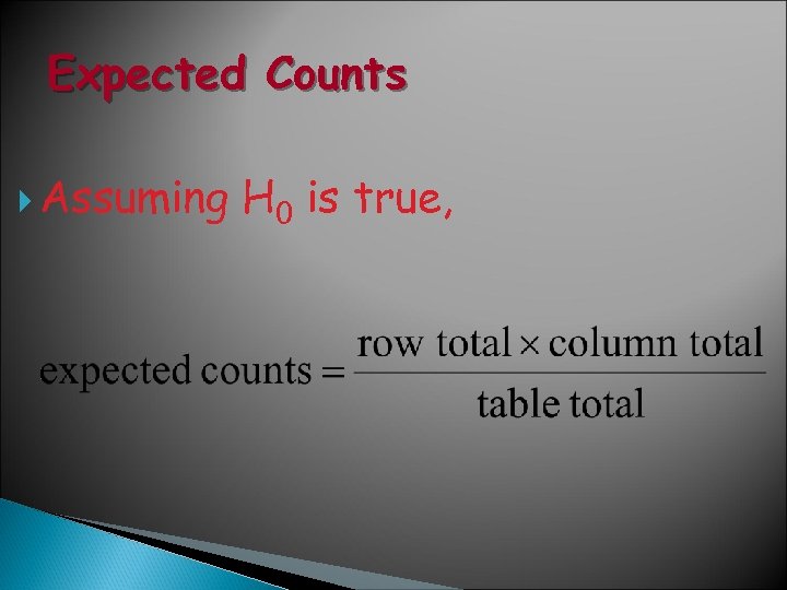 Expected Counts Assuming H 0 is true, 