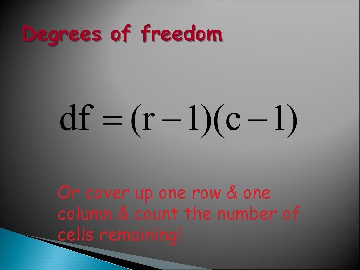 Degrees of freedom Or cover up one row & one column & count the