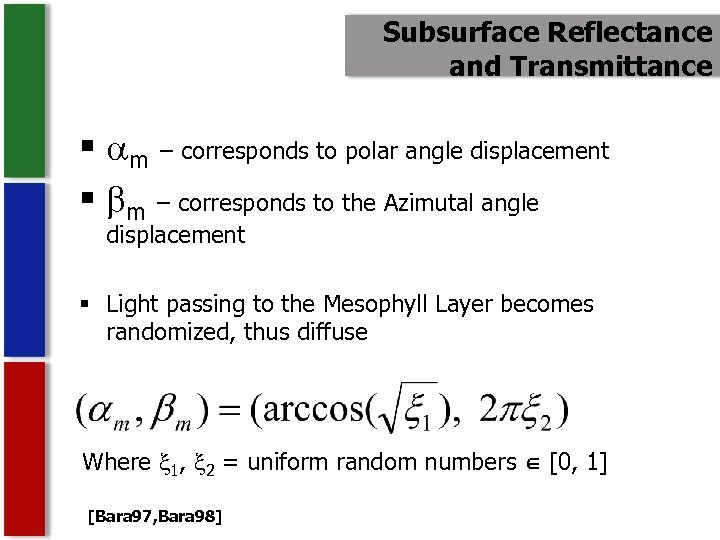 Subsurface Reflectance and Transmittance § m – corresponds to polar angle displacement § m