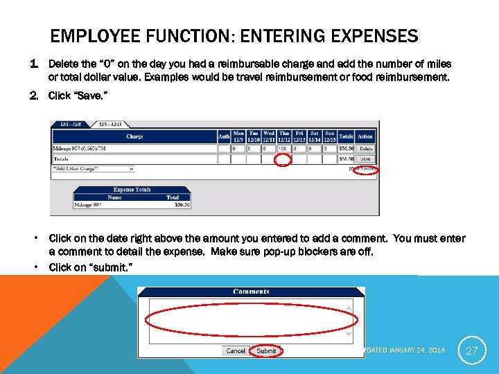 EMPLOYEE FUNCTION: ENTERING EXPENSES 1. Delete the “ 0” on the day you had