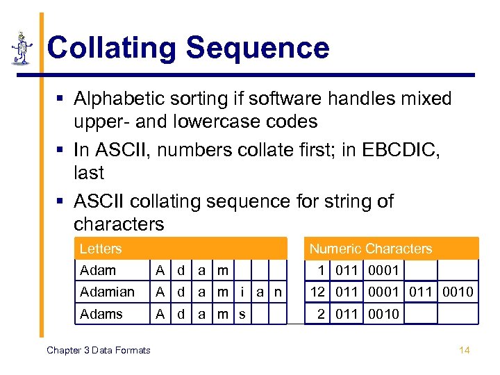 Collating Sequence § Alphabetic sorting if software handles mixed upper- and lowercase codes §