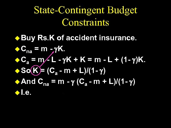 State-Contingent Budget Constraints u Buy Rs. K of accident insurance. u Cna = m