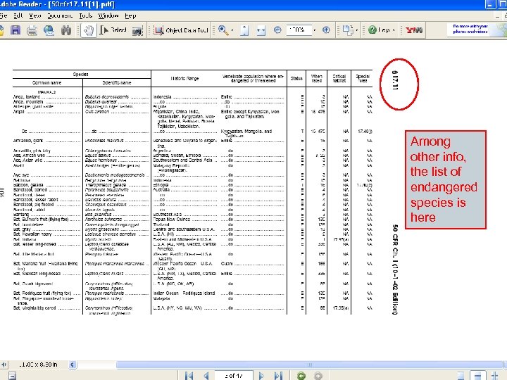 Among other info, the list of endangered species is here 
