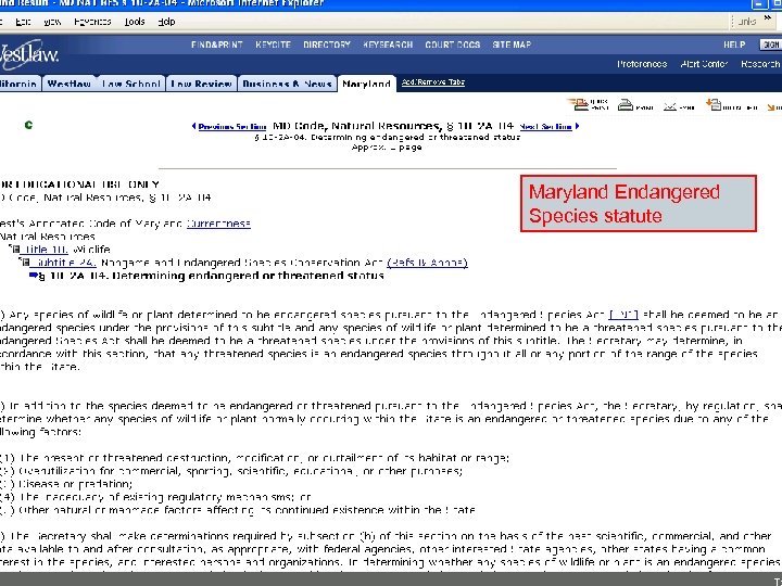 Maryland Endangered Species statute 