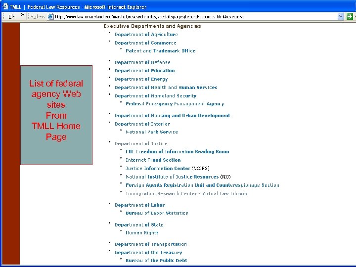 List of federal agency Web sites From TMLL Home Page 