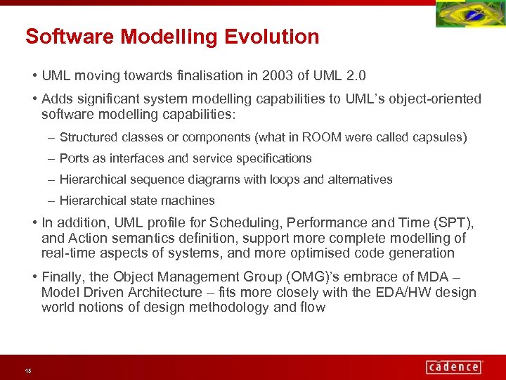 Software Modelling Evolution • UML moving towards finalisation in 2003 of UML 2. 0
