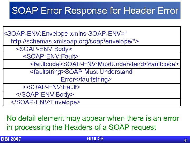 SOAP Error Response for Header Error <SOAP-ENV: Envelope xmlns: SOAP-ENV=" http: //schemas. xmlsoap. org/soap/envelope/">