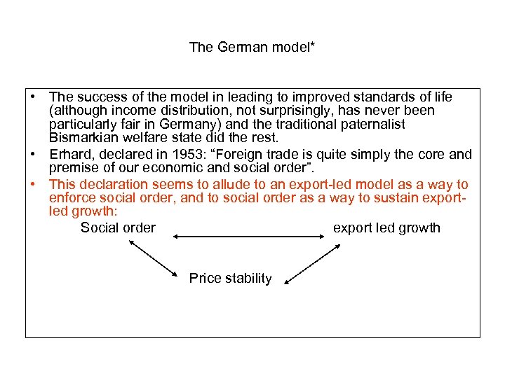 The German model* • The success of the model in leading to improved standards