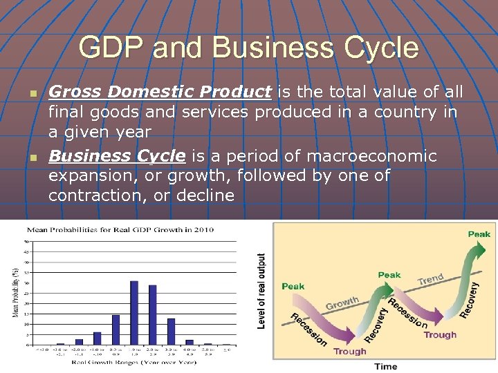 GDP and Business Cycle n n Gross Domestic Product is the total value of