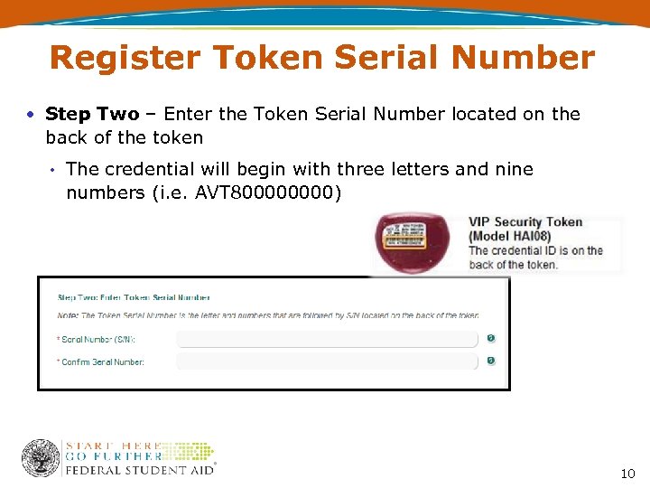 Register Token Serial Number • Step Two – Enter the Token Serial Number located