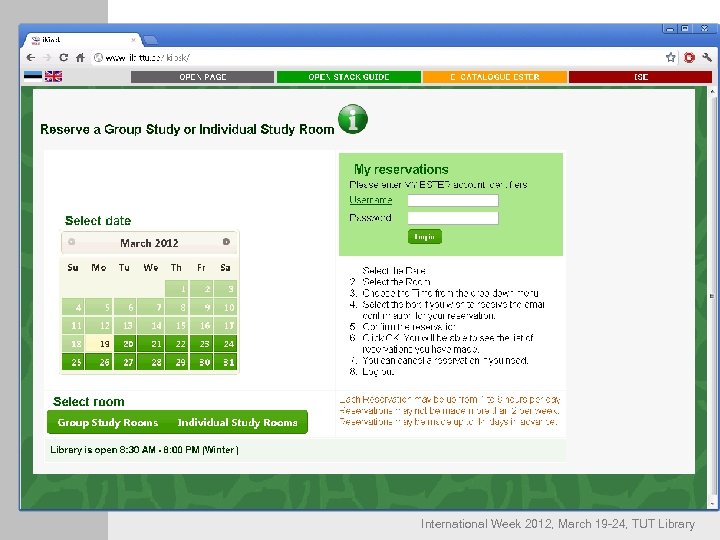 Broneerimissüsteem International Week 2012, March 19 -24, TUT Library 
