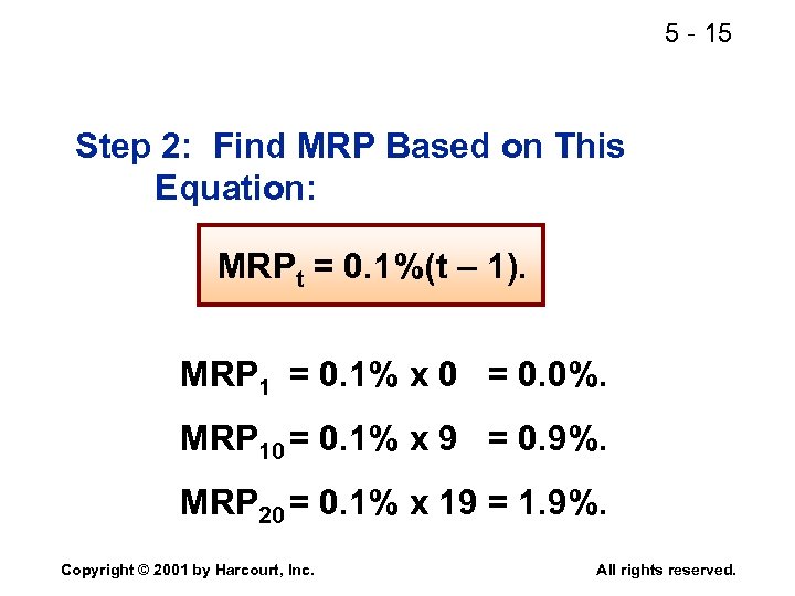 5 - 15 Step 2: Find MRP Based on This Equation: MRPt = 0.