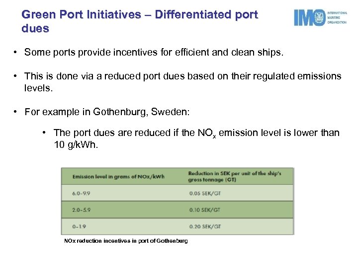 Green Port Initiatives – Differentiated port dues • Some ports provide incentives for efficient