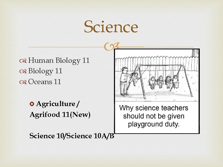 Science Human Biology 11 Oceans 11 Agriculture / Agrifood 11(New) Science 10/Science 10 A/B