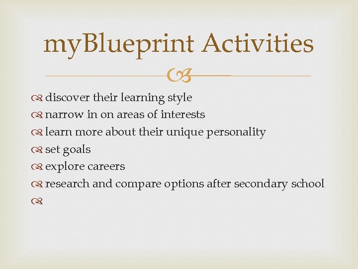 my. Blueprint Activities discover their learning style narrow in on areas of interests learn