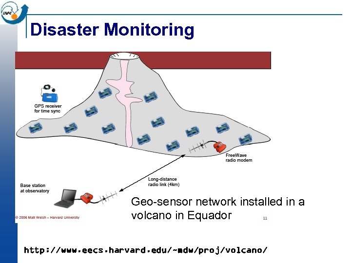 Disaster Monitoring Geo-sensor network installed in a volcano in Equador http: //www. eecs. harvard.