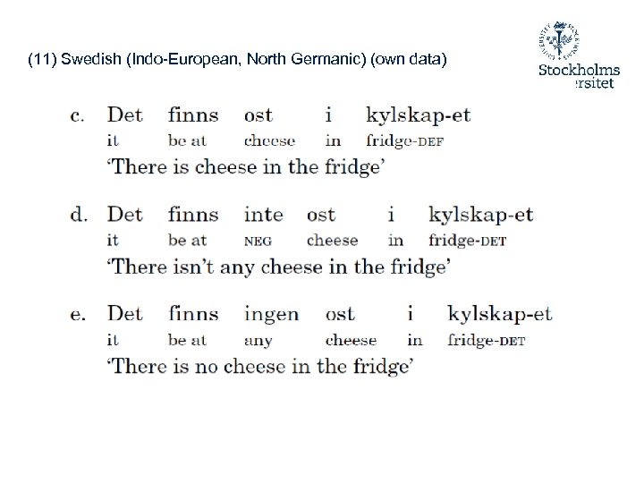 (11) Swedish (Indo-European, North Germanic) (own data) 