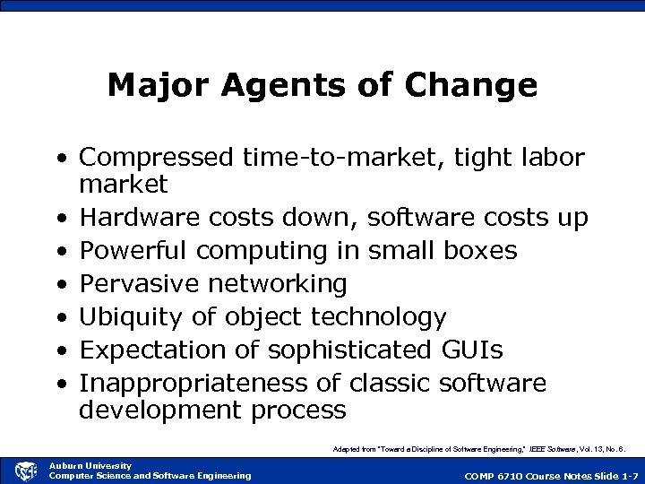 Major Agents of Change • Compressed time-to-market, tight labor market • Hardware costs down,