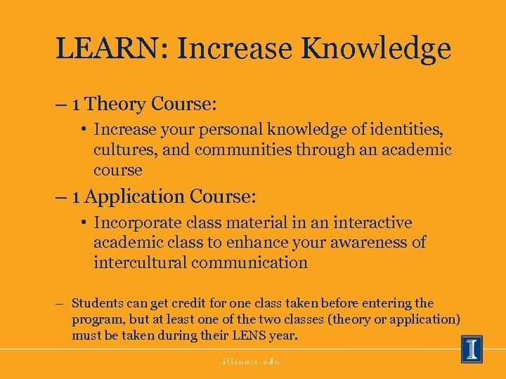 LEARN: Increase Knowledge – 1 Theory Course: • Increase your personal knowledge of identities,