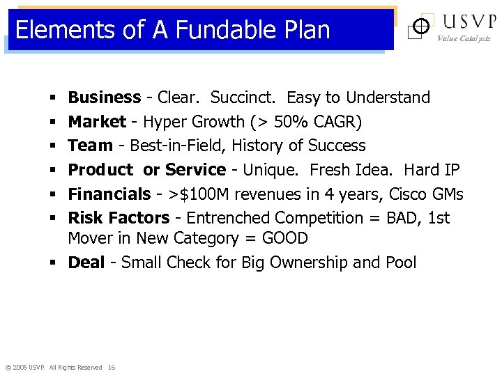 Elements of A Fundable Plan Value Catalysts Business - Clear. Succinct. Easy to Understand