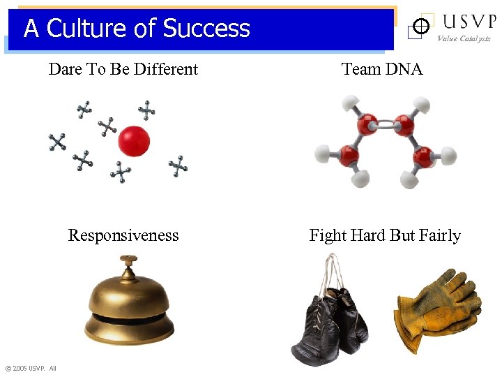 A Culture of Success Value Catalysts Dare To Be Different Team DNA Responsiveness Fight