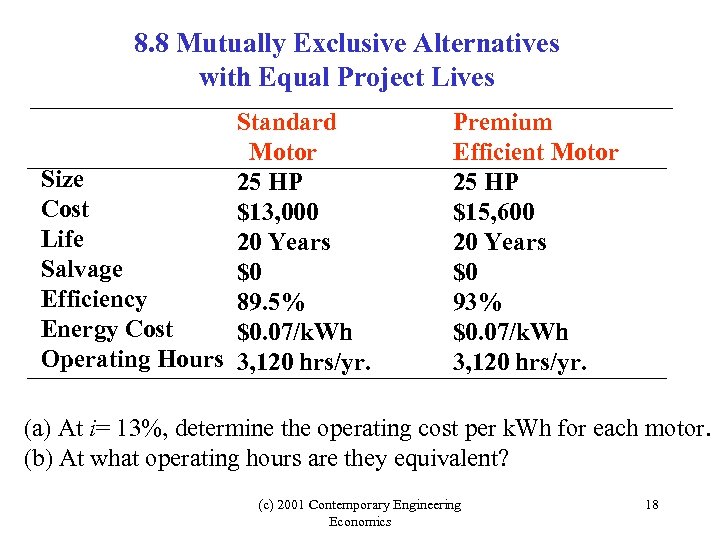 8. 8 Mutually Exclusive Alternatives with Equal Project Lives Standard Motor Size 25 HP