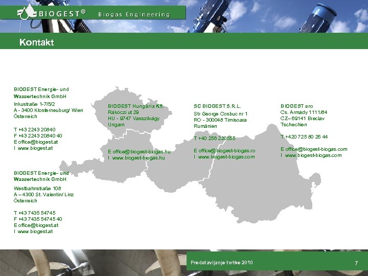 Kontakt BIOGEST Energie- und Wassertechnik Gmb. H Inkustraße 1 -7/5/2 A - 3400 Klosterneuburg/