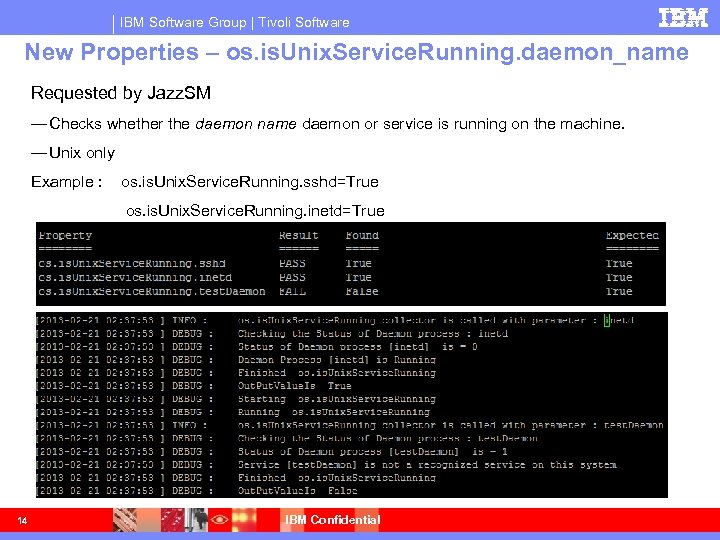 IBM Software Group | Tivoli Software New Properties – os. is. Unix. Service. Running.