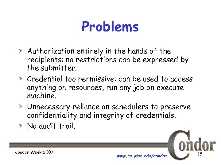 Problems › Authorization entirely in the hands of the › › › recipients: no