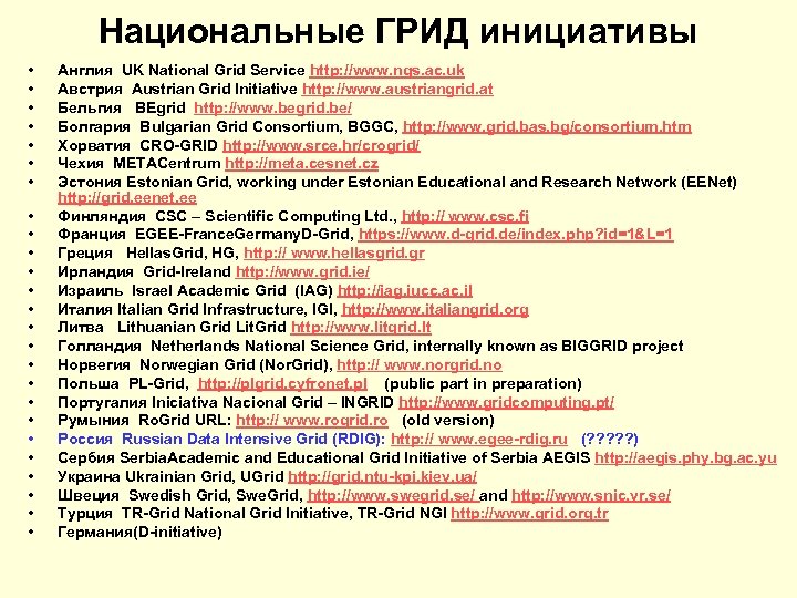 Национальные ГРИД инициативы • • • • • • • Англия UK National Grid
