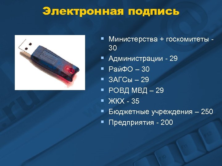 Электронная подпись § Министерства + госкомитеты § § § § 30 Администрации - 29