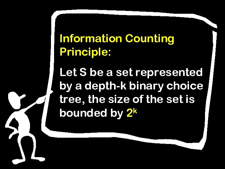 Information Counting Principle: Let S be a set represented by a depth-k binary choice