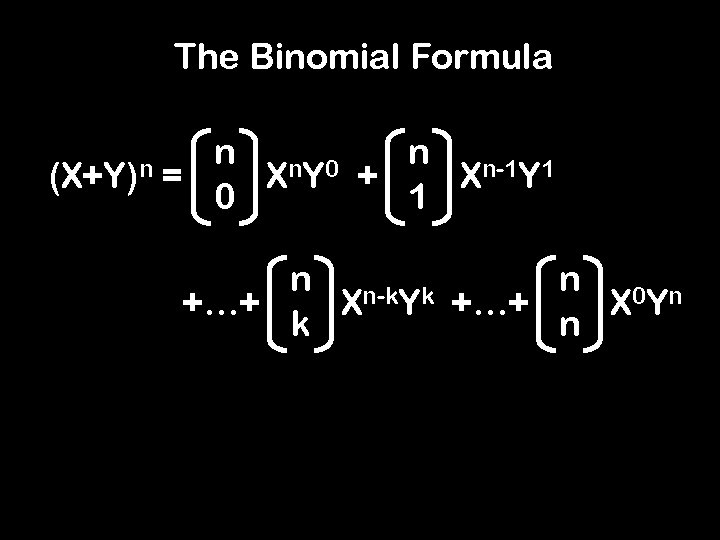 The Binomial Formula (X+Y)n n n 0 n n-1 1 = XY + X