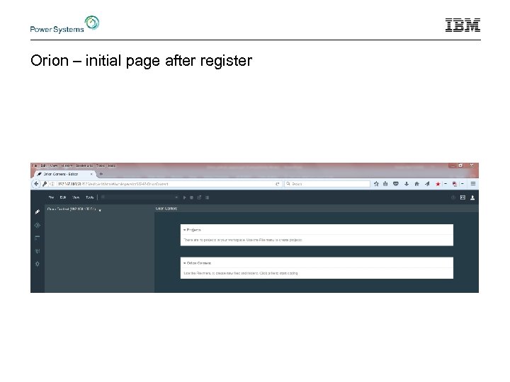 Orion – initial page after register 